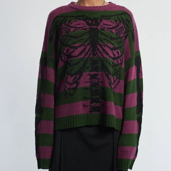 The Ragged Priest Skeleton Stripe Oversized Knit Jumper Sweater Dolls Kill Urban - Picture 1 of 9